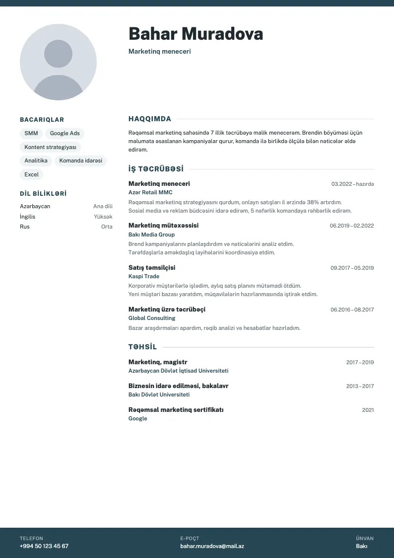 Alt zolaq CV şablonu — nümunə CV