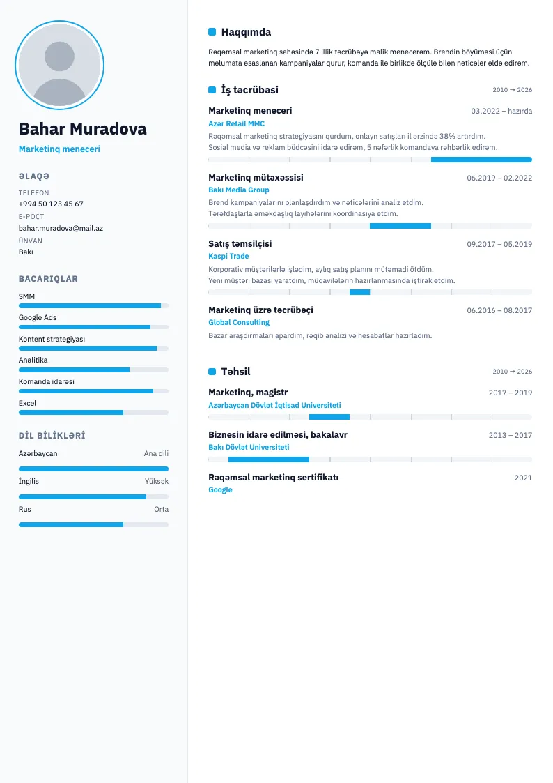 Qrafiklər CV şablonu — nümunə CV
