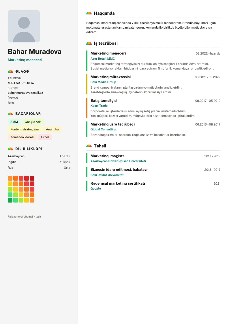 Risk xəritəsi CV şablonu — nümunə CV
