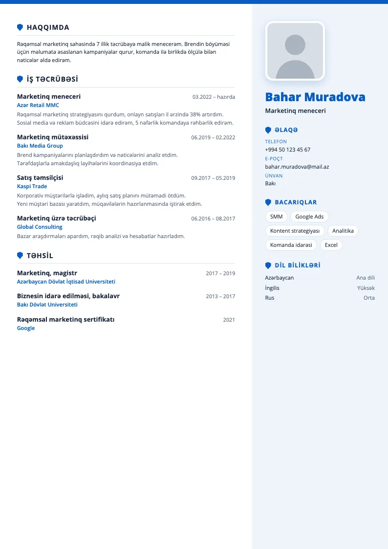 Etibar göyü CV şablonu — nümunə CV