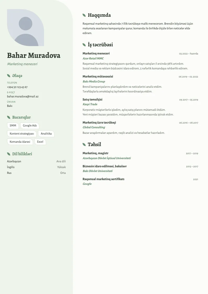 Botanik CV şablonu — nümunə CV