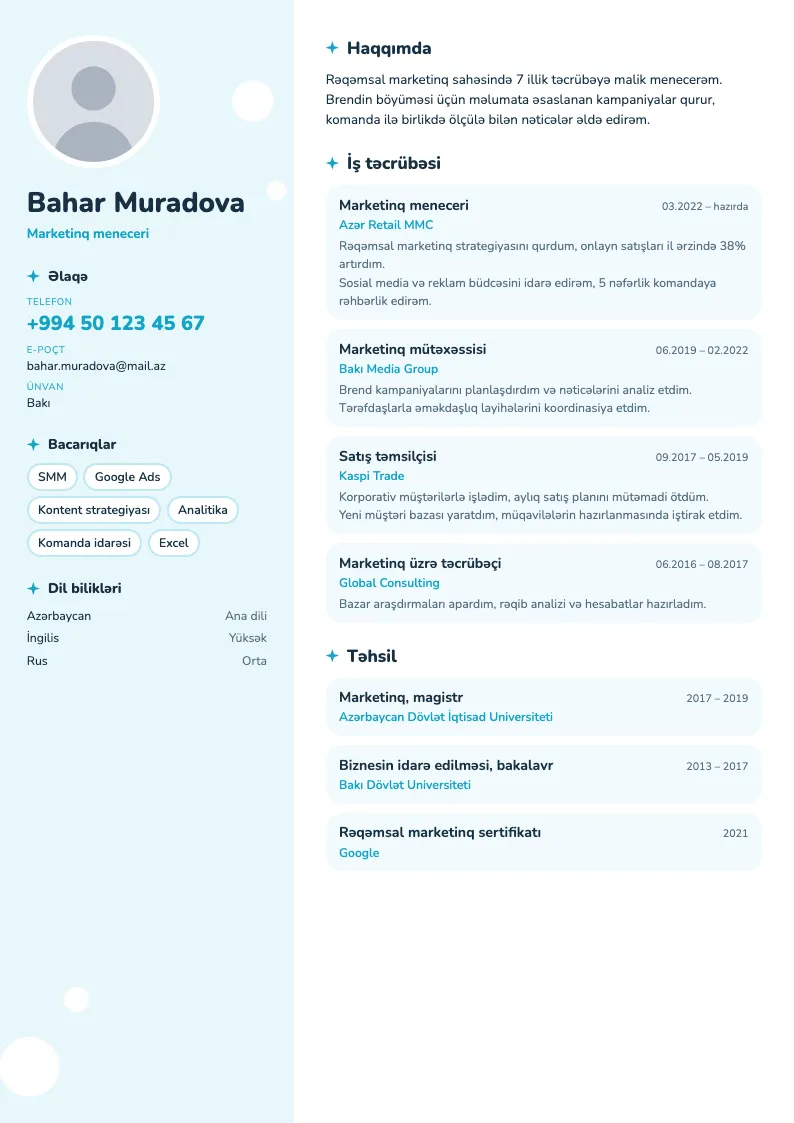 Təmiz CV şablonu — nümunə CV