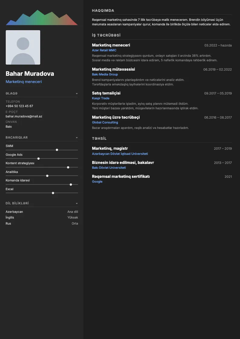 Lightroom CV şablonu — nümunə CV