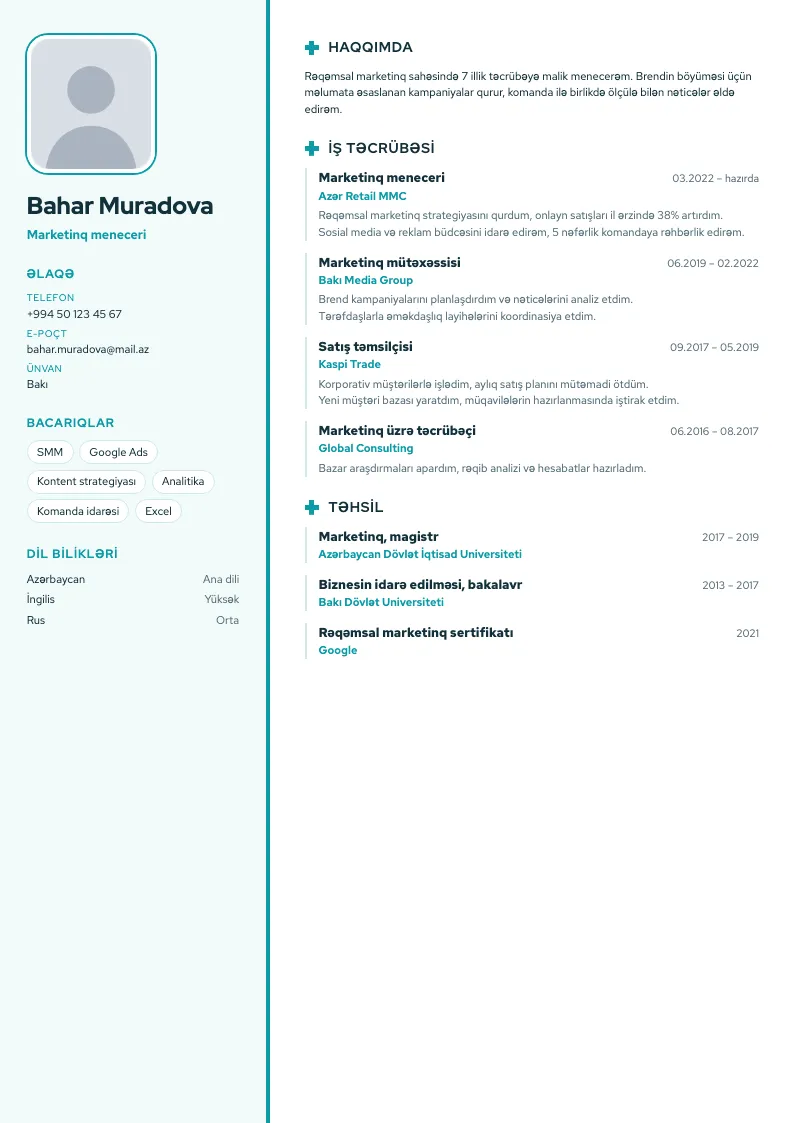 Klinik CV şablonu — nümunə CV