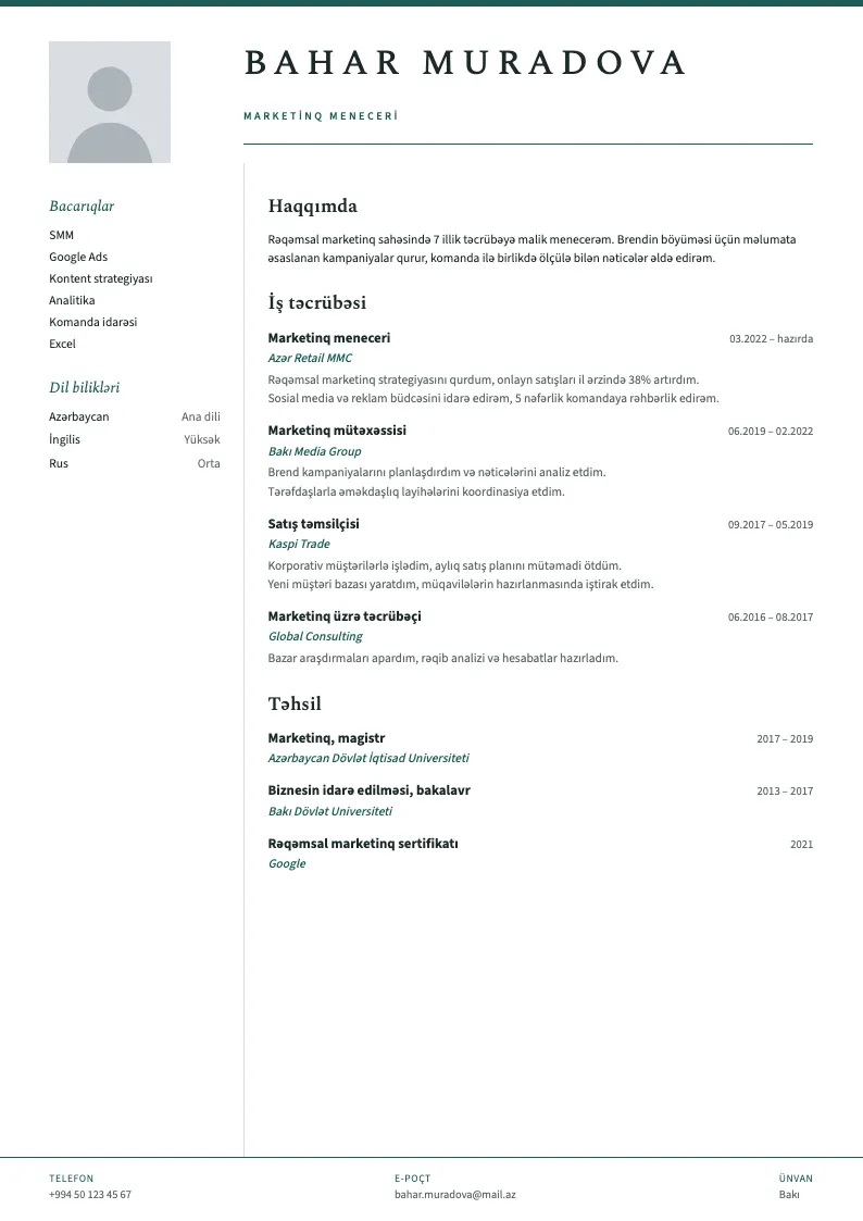 Büro blankı CV şablonu — nümunə CV