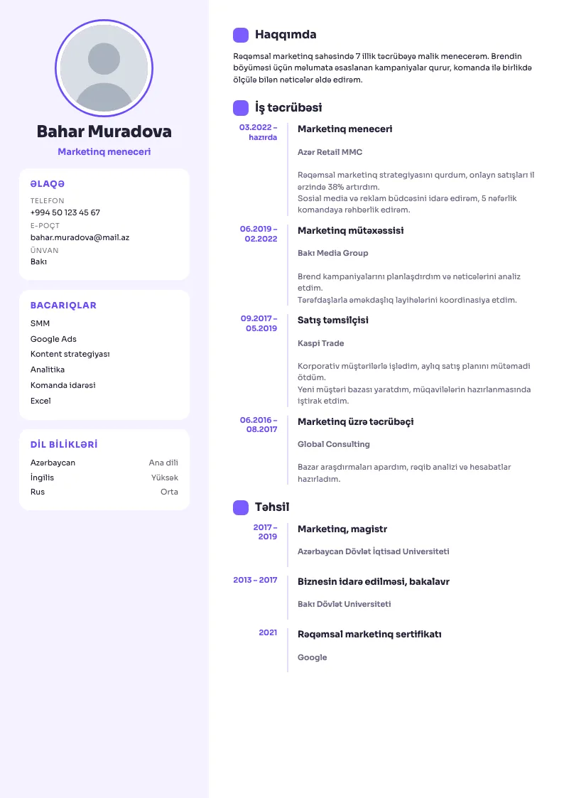 İnfoqrafik CV şablonu — nümunə CV