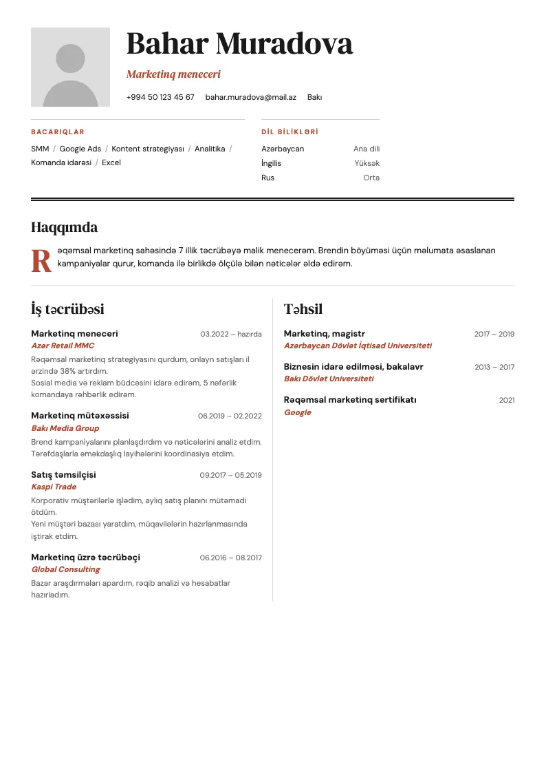 Jurnal CV şablonu — nümunə CV