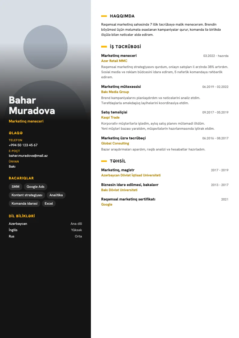 Kino CV şablonu — nümunə CV