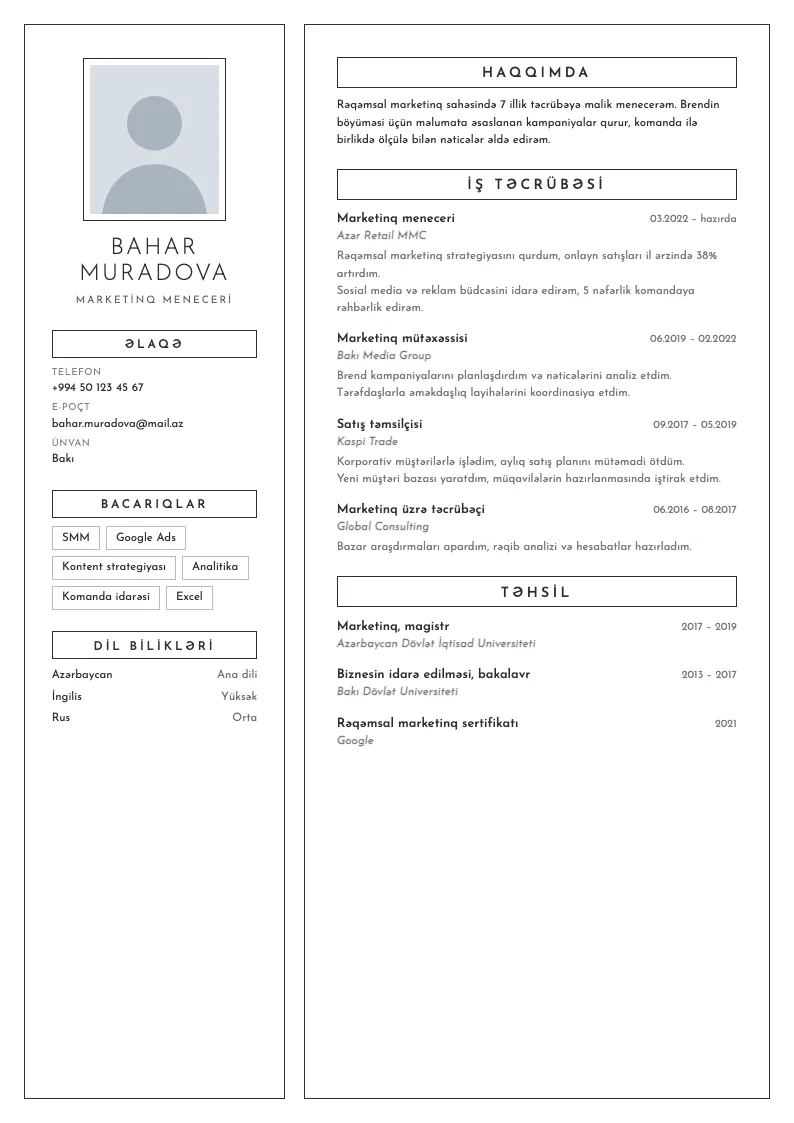 Kontur CV şablonu — nümunə CV