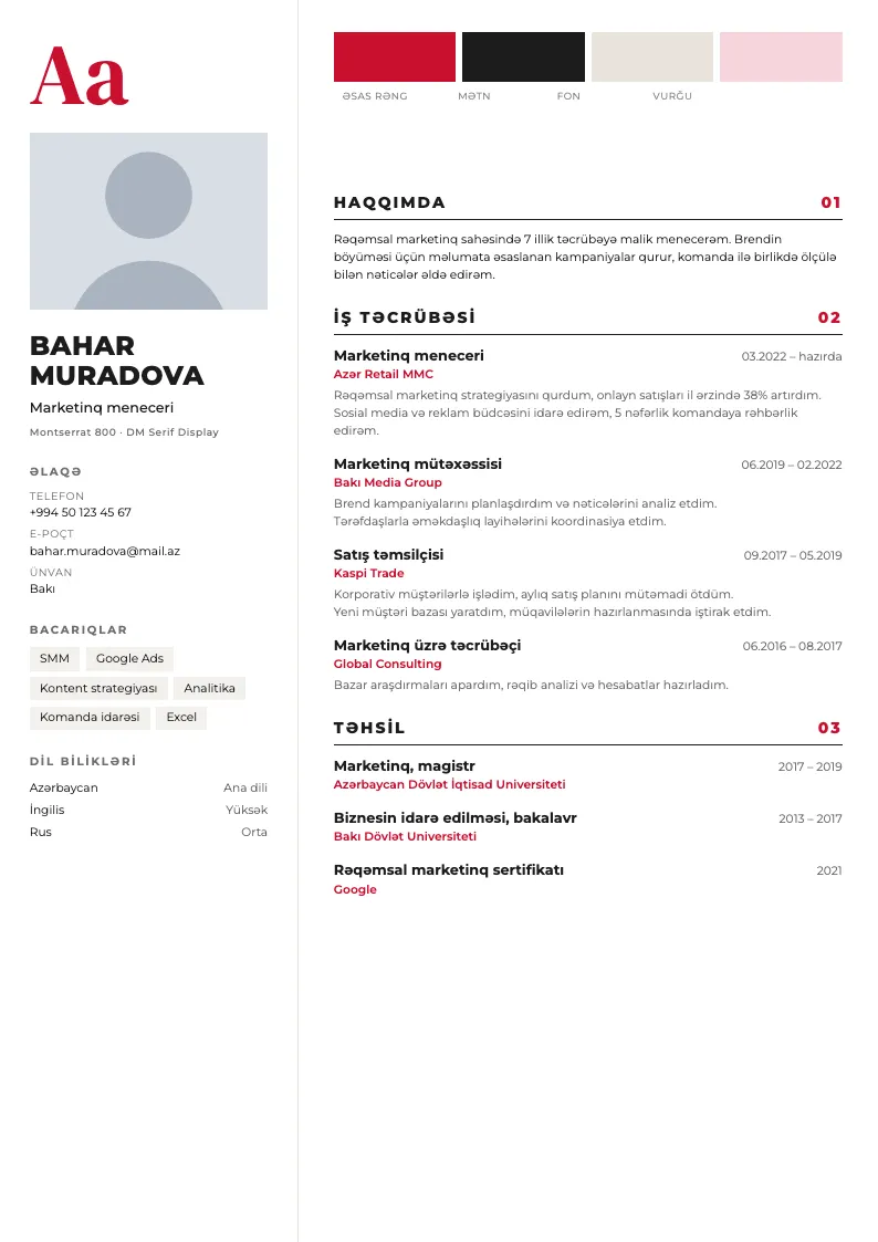 Brend kitabı CV şablonu — nümunə CV