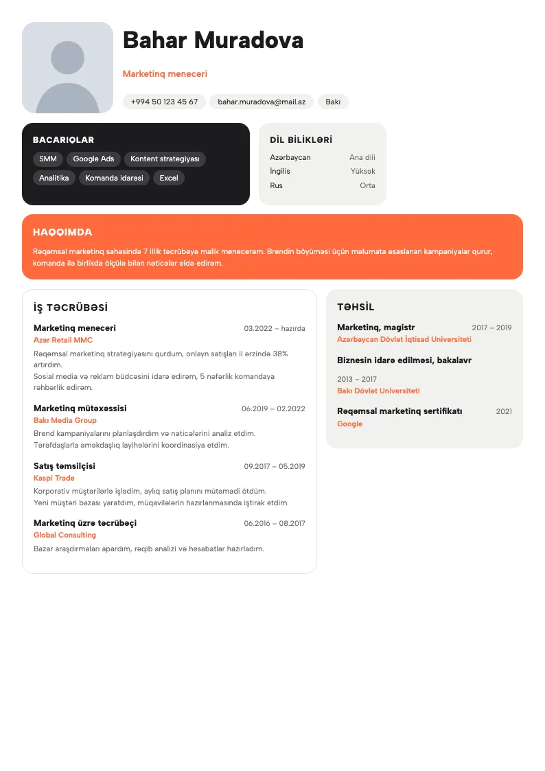 Mozaika CV şablonu — nümunə CV