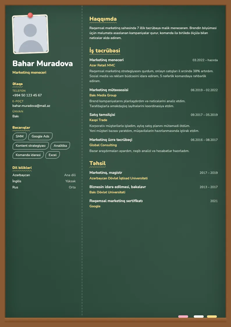 Lövhə CV şablonu — nümunə CV