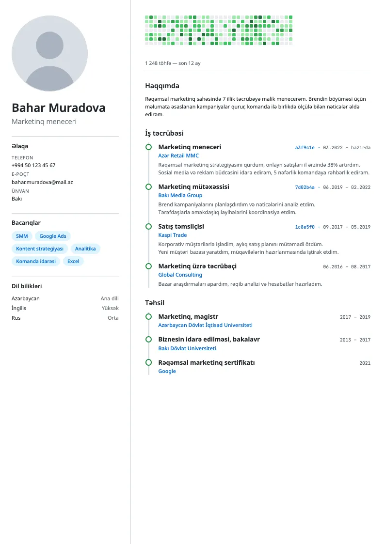 Git profil CV şablonu — nümunə CV