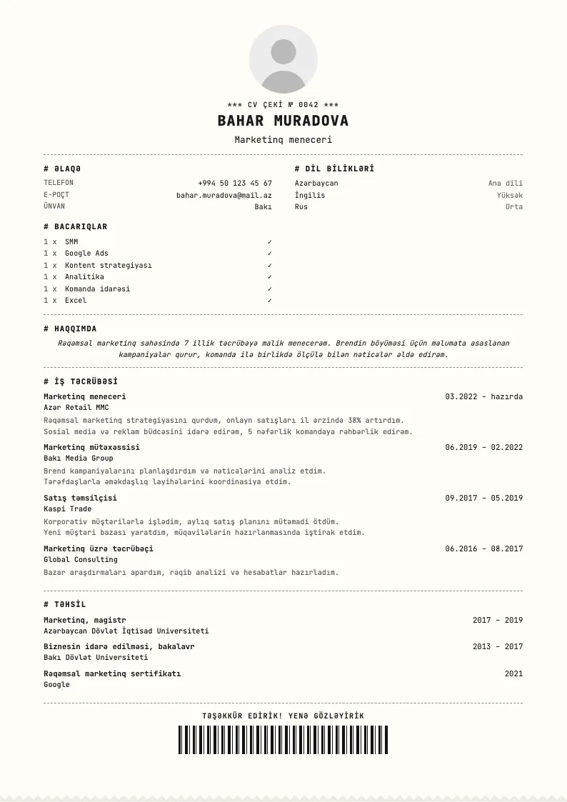 Çek CV şablonu — nümunə CV