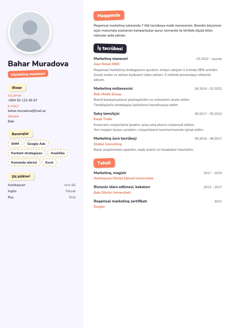 Stiker CV şablonu — nümunə CV