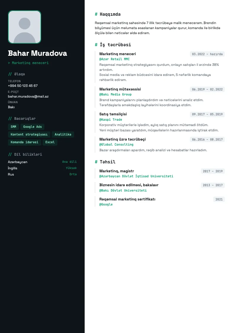 Texniki CV şablonu — nümunə CV