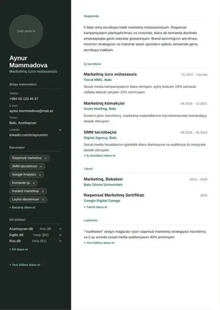 Classic CV şablonu önizləməsi