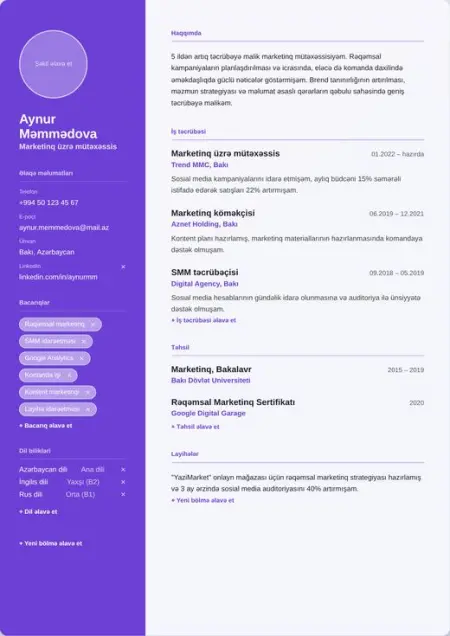Color CV şablonu önizləməsi