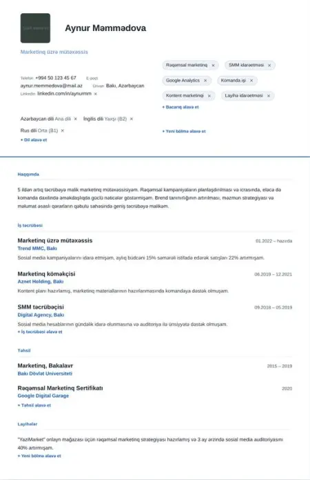 Compact CV şablonu önizləməsi