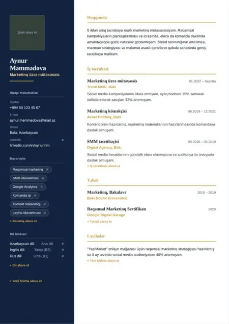 Corporate CV şablonu önizləməsi